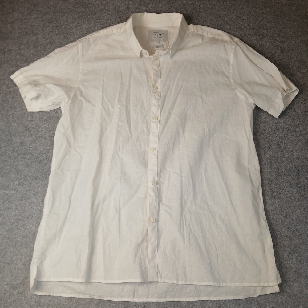 Jack & Jones Button Down Shirt Mens XXL White Slim Fit Short Sleeve CTM 7203011